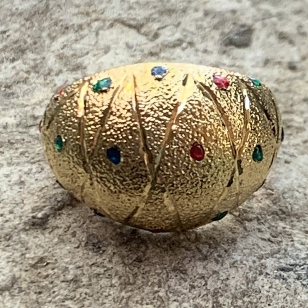 Gold Vermeil over Sterling Silver & Gemstones Dome Ring Size 5.5
